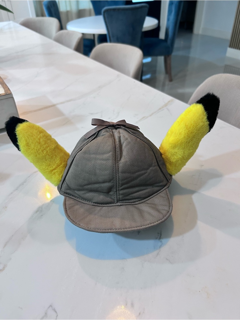Kids Detective-Style Hat with Yellow Plush Ears Pikachu